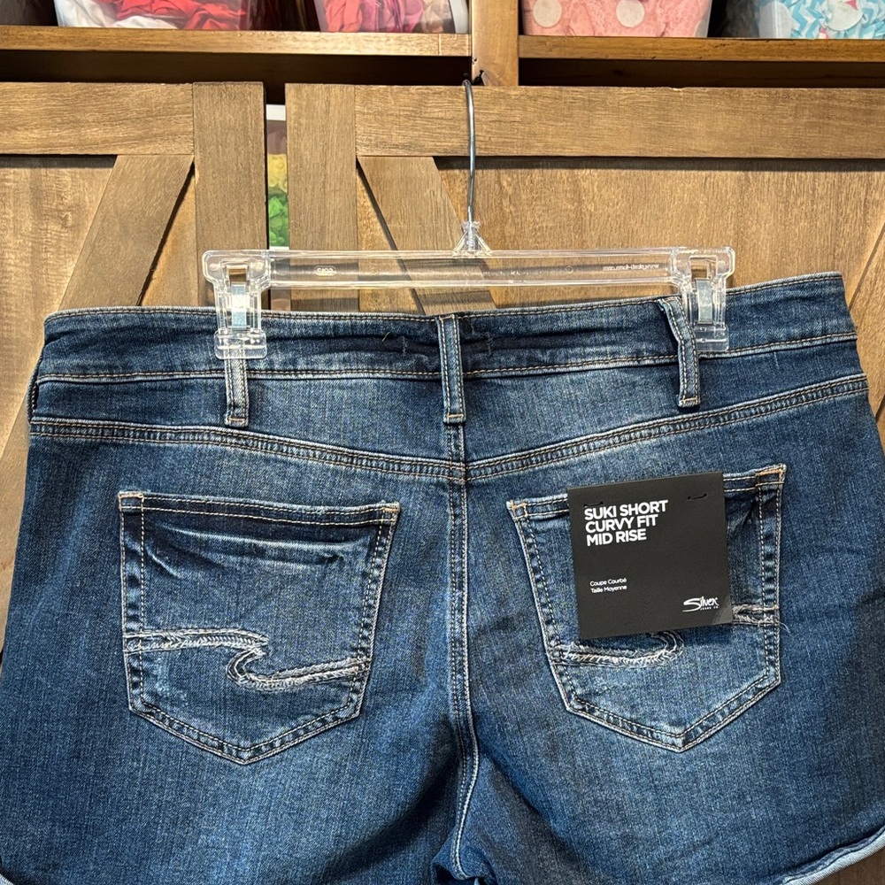 Silver Jeans Dark Blue Suki Curvy Fit Mid Rise Jean Shorts - Picture 6 of 9